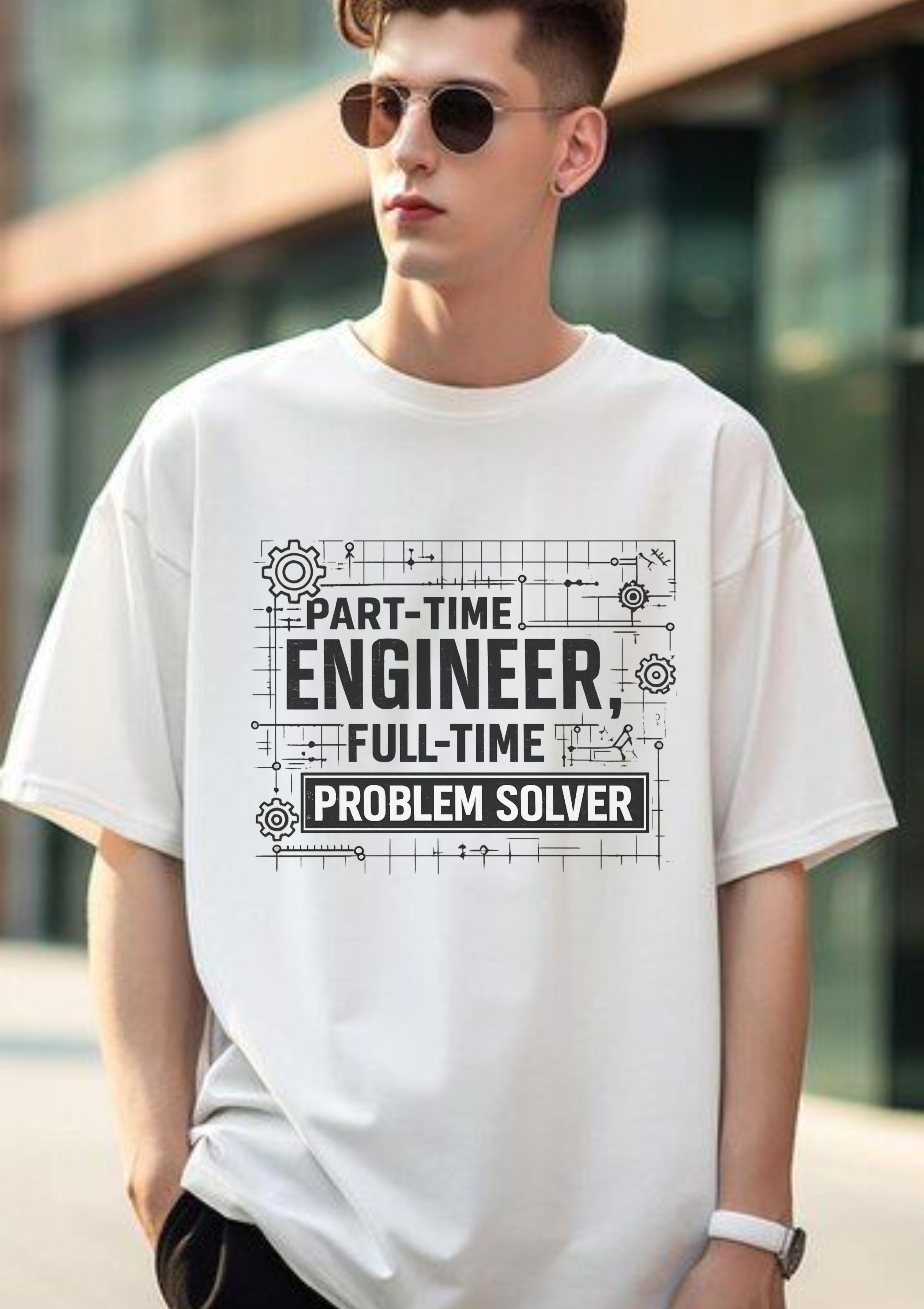 Part-Time Engineer Full-Time Problem Solver Blueprint Tee – Minimal Tech Design